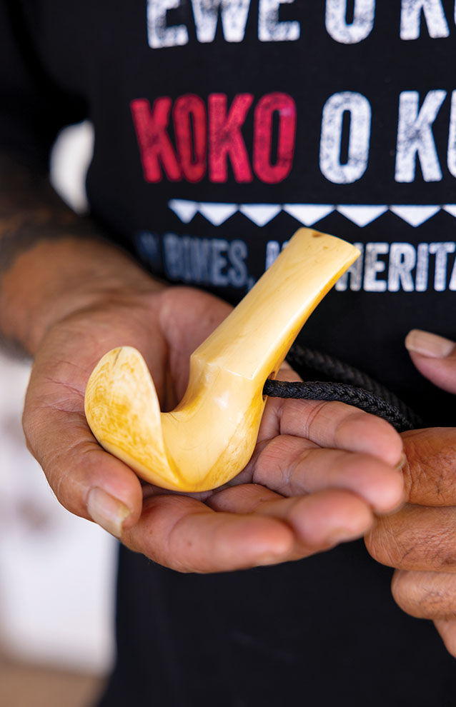 a person holding a carved object