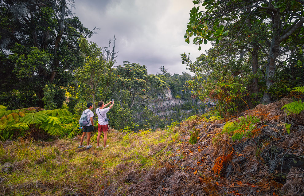 at the end of the steep trail to the Kahuku Unit’s pit crater