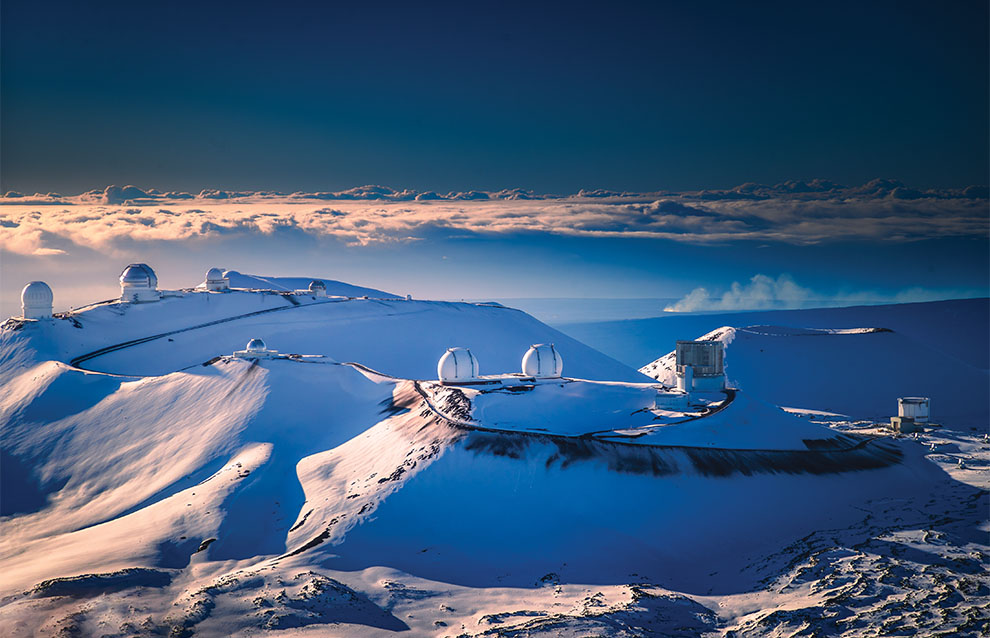 wide shot of a snowy landscape with weather machine stations