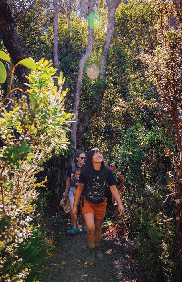 a person walking through a forest